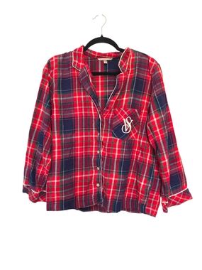 Victoria's Secret Pajama Top Red Plaid Size Medium PJ Loungewear Button Up